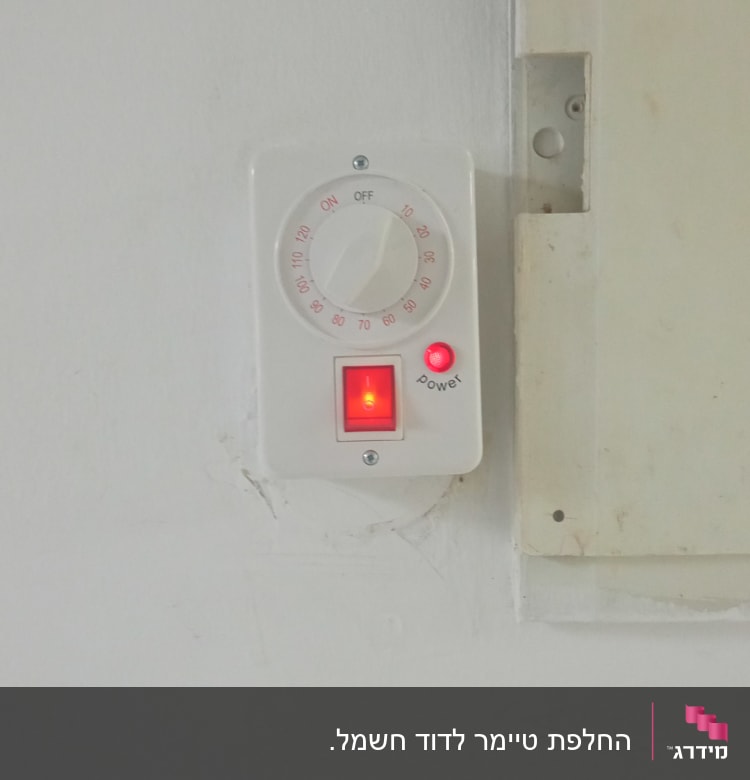 מתג חשמלי עם חוגה ומנורה אדומה דולקת